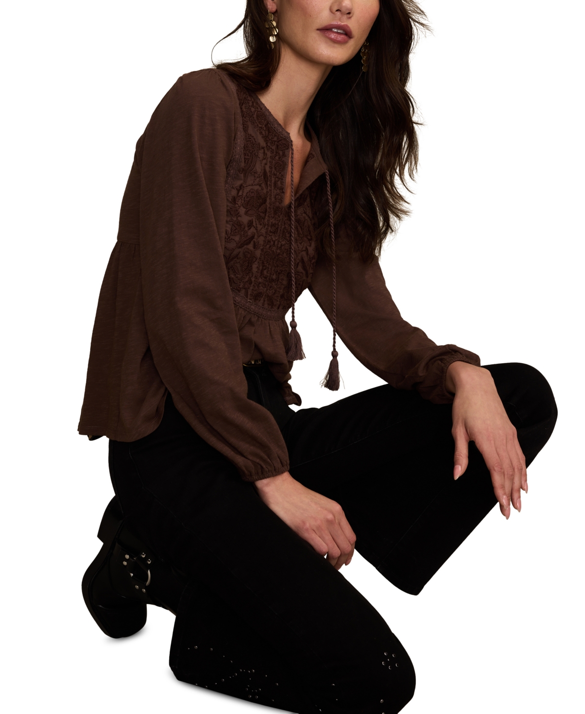 Lucky Brand Floral Embroidered Peplum Top In Purple