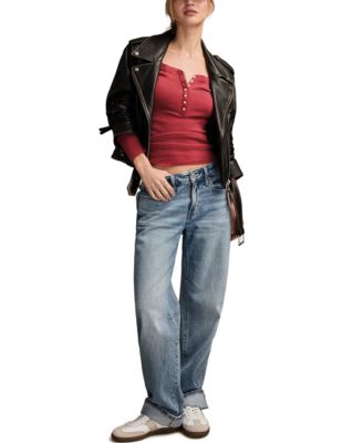 Women's Valentine Pointelle Trim Rib Henley Top