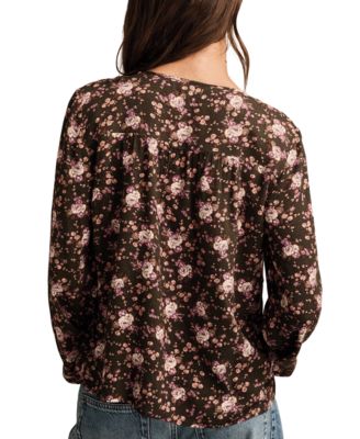 Women's Pintuck Floral Peasant Top