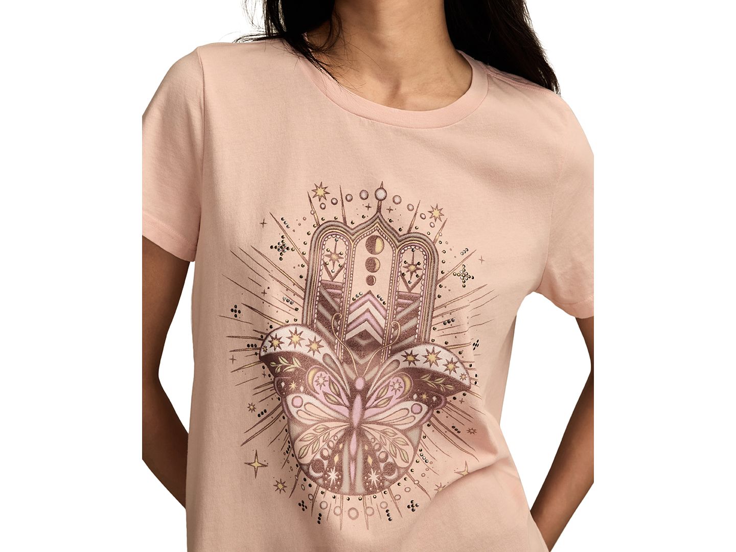 Женская футболка Lucky Brand Butterfly Hamsa Classic Crewneck, цвет: Песочный — фото 3