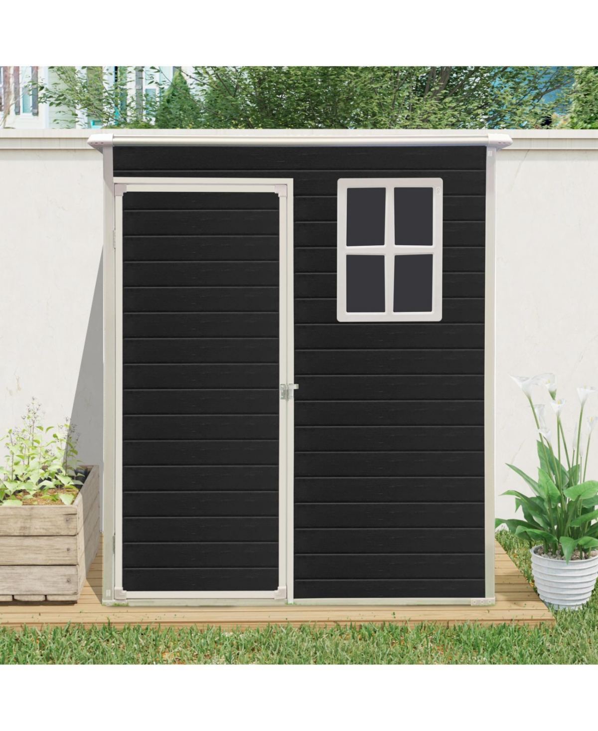 Streamdale 5 ft x 3 ft Outdoor Plastic Storage Shed with floor, Black)
