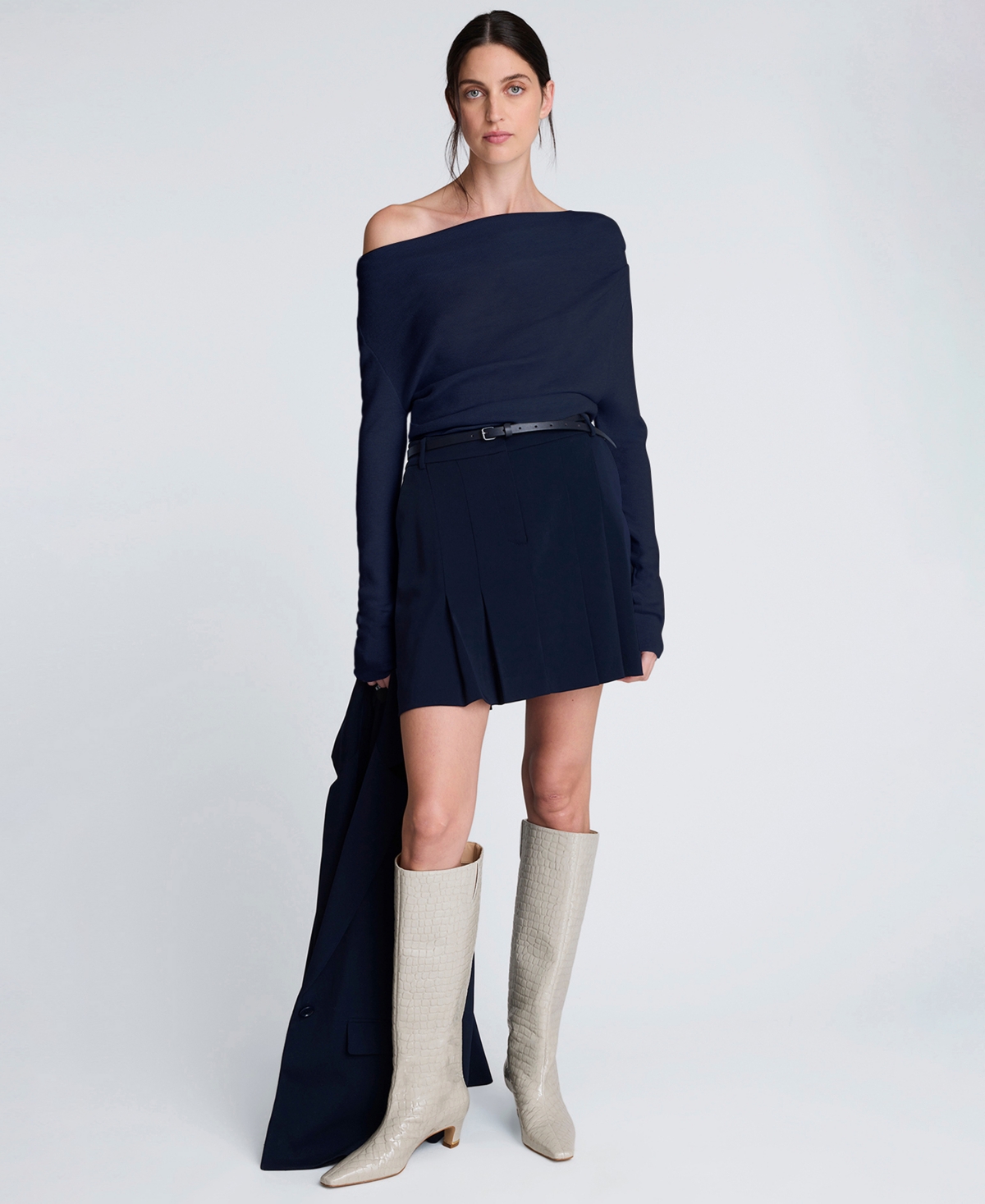 Kenneth Cole Asymmetrical Drape Front Long Sleeve Sweater In Blue