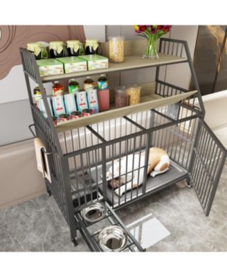 Large Pet Cage with Storage & Stainless-Steel Bowls