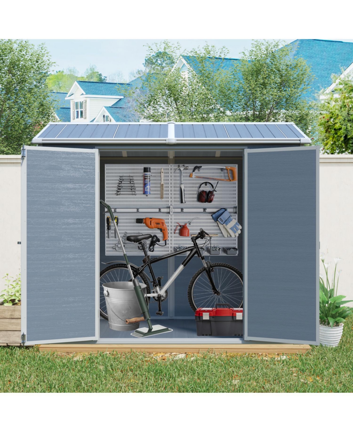 Streamdale 8x4 Outdoor Storage Shed - Double Door, Two Windows, Gray