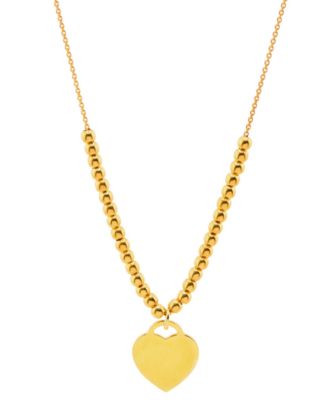 Primavera Gold Over Silver Heart Pendant Ball Stud Necklace