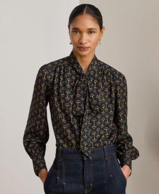Lauren Ralph Lauren - Women's Geo-Print Crepe Tie-Neck Blouse