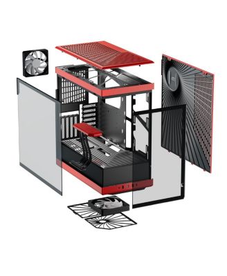 Y40 S-Tier Aesthetic Panoramic Tempered Glass ATX Mid-Tower Gaming Computer Case, Red