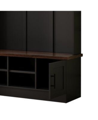 Versatile 3-in-1 Hall Tree with 6 Hooks Walnut Storage Bench 55" Entryway Coat Rack