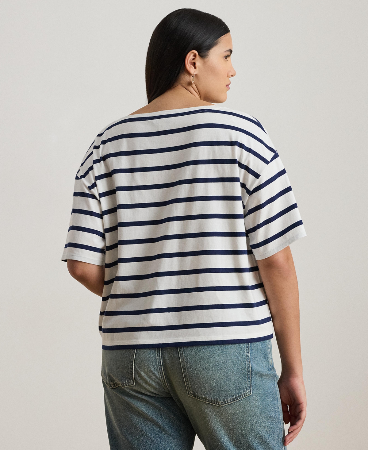 Lauren Ralph Plus Striped Boat Neck T-Shirt