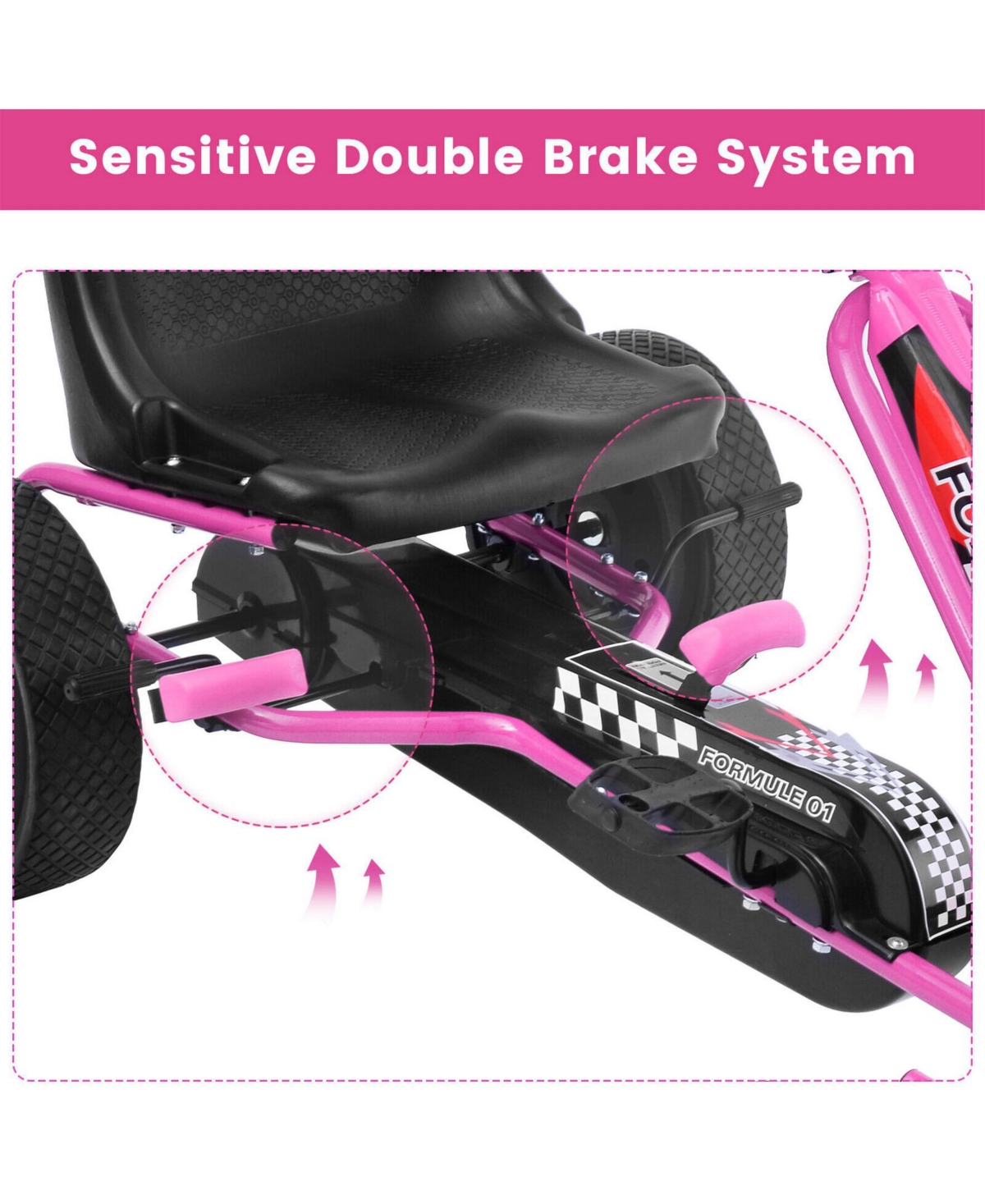 Sugift 4 Wheels Kids Ride On Pedal Powered Bike Go Kart Racer Car Outdoor Play Toy-Pink