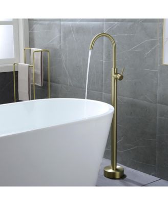 Freestanding Floor Mount Bath Tub Filler Faucet with Single Handle and Water Supply Lines