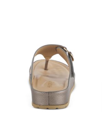 Rozeta Women's Leather Toe Thong Slide Sandal with Buckle