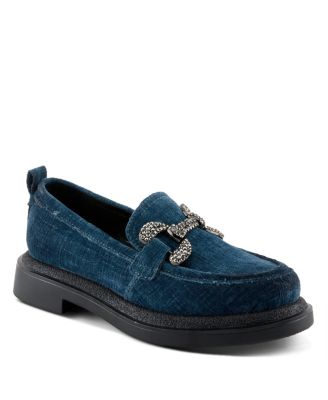 Marlen Women's Velvet Loafer with Metal Ornamentation