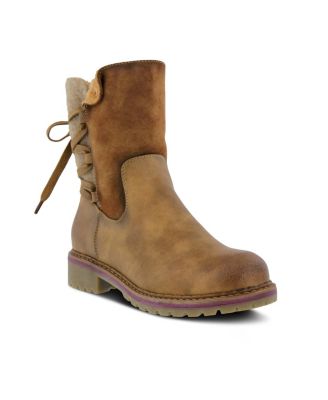 Women s DAWNA Sculpted Heel Booties with Faux Wool Shaft and Back Lace Detail