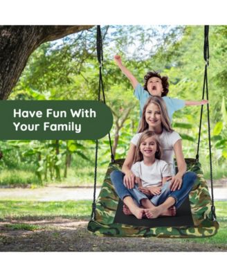 60 Inches Platform Tree Swing Outdoor with 2 Hanging Straps-Camouflage