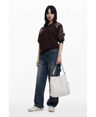 Women's Bolso efecto piel bordados mediano