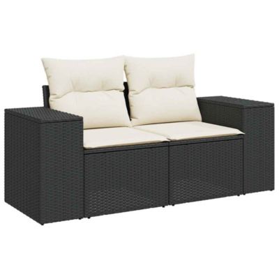 Garden Sofa Black and Cream Poly Rattan and Powder-Coated Steel