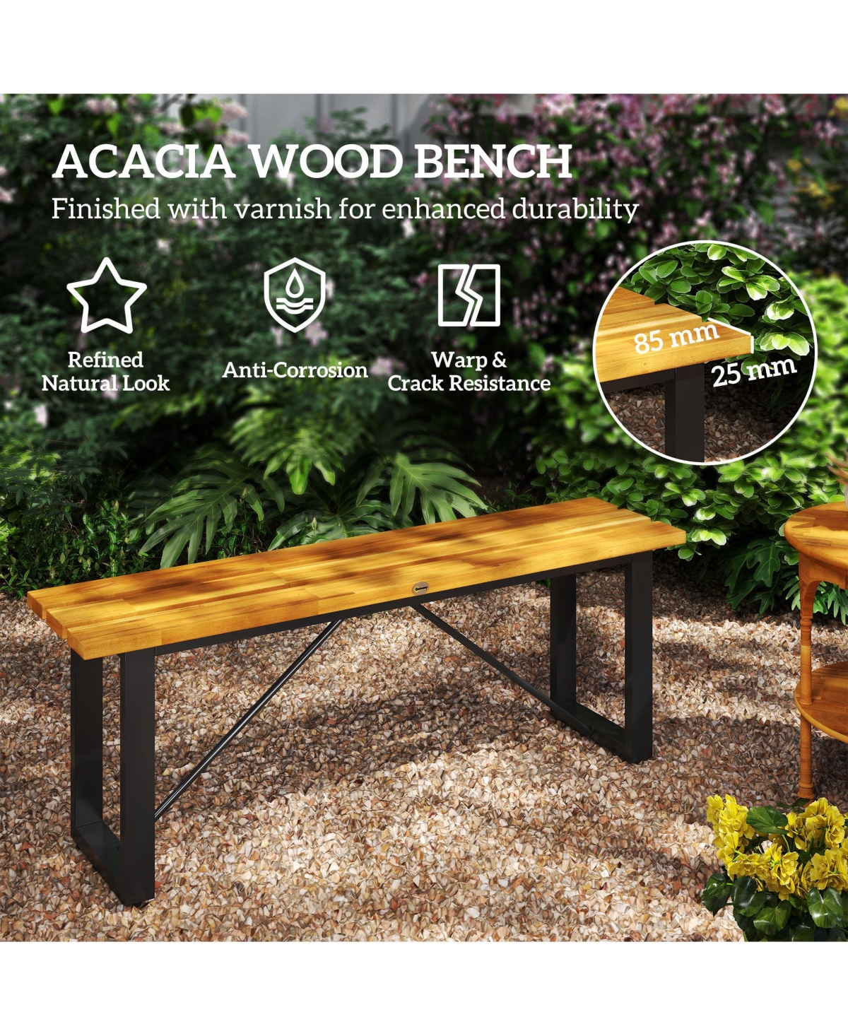 Outsunny Outdoor Bench, 47" Backless Acacia Wood Garden Bench Seat,