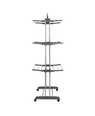 4 Tier Stainless Steel Laundry Drying Rack with Two Side Wings, Grey