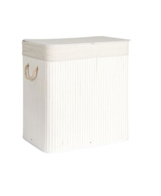 Bamboo Double Laundry Hamper with Rope Handles, 39-Gallons, White