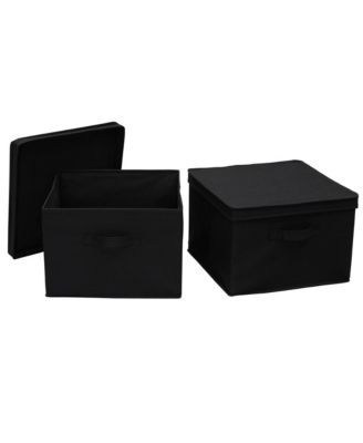 Square Storage Box With Lid, 15”x15”x10”, Black Linen