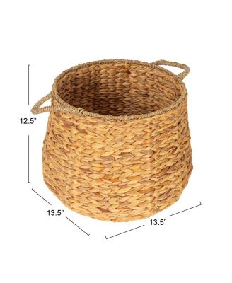 Round Handwoven Water Hyacinth and Seagrass Basket with Handles, Natural
