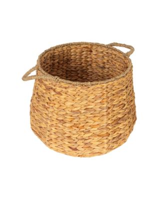 Round Handwoven Water Hyacinth and Seagrass Basket with Handles, Natural