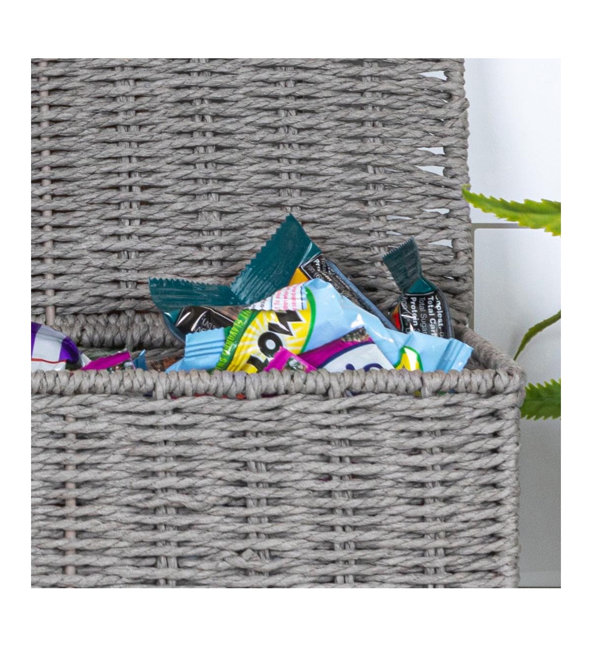 Household Essentials Small Handwoven Paper Rope Wicker Basket with Lid, Grey