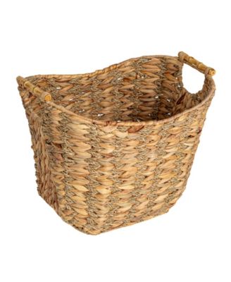 Water Hyacinth Seagrass Scoop Basket with Bamboo Handle, Natural