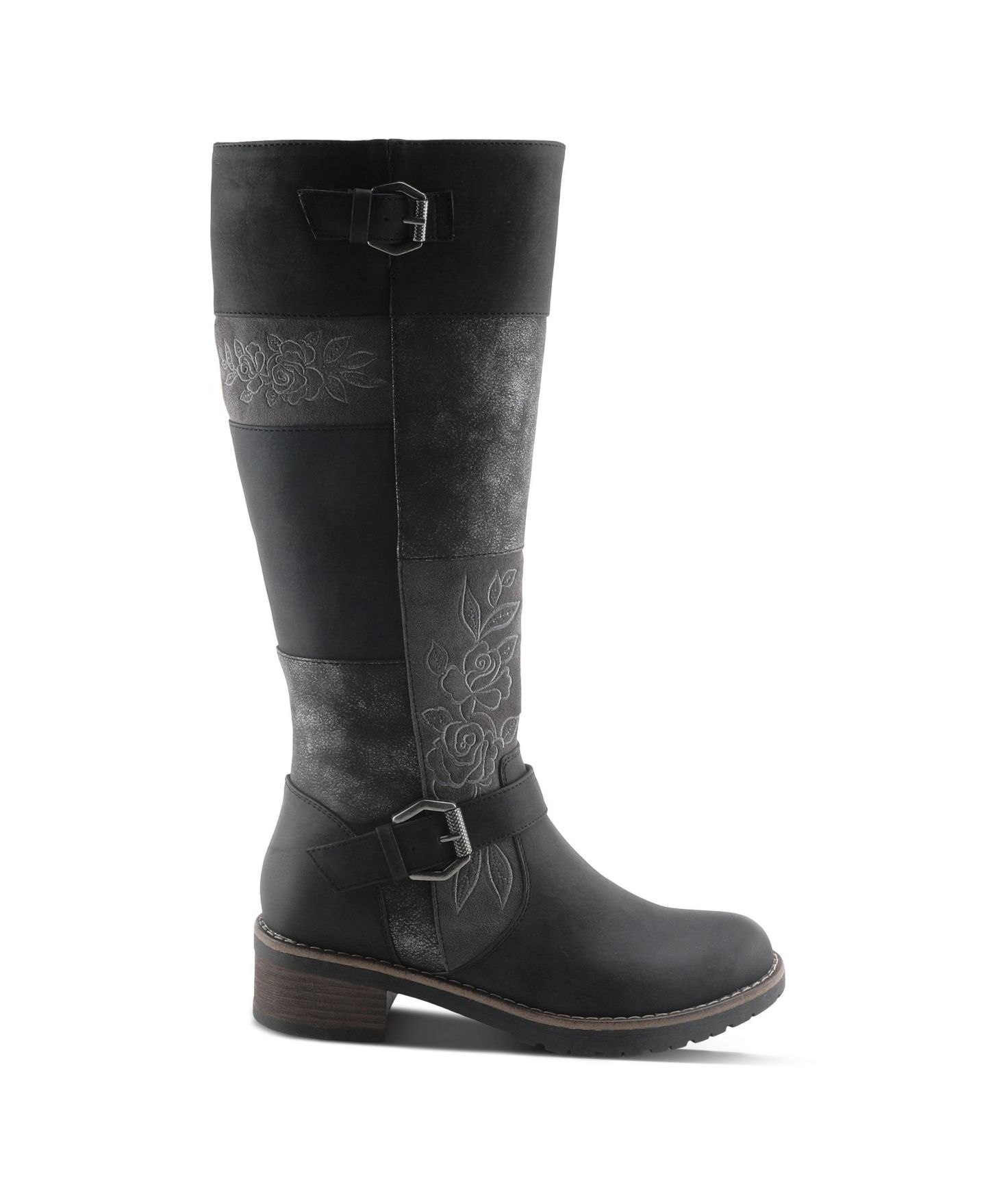 Женские ботинки Patrizia Collage Patchwork Knee-High Boots with Embroidery and Buckle Accents, цвет: Чёрный разноцветный — фото 6