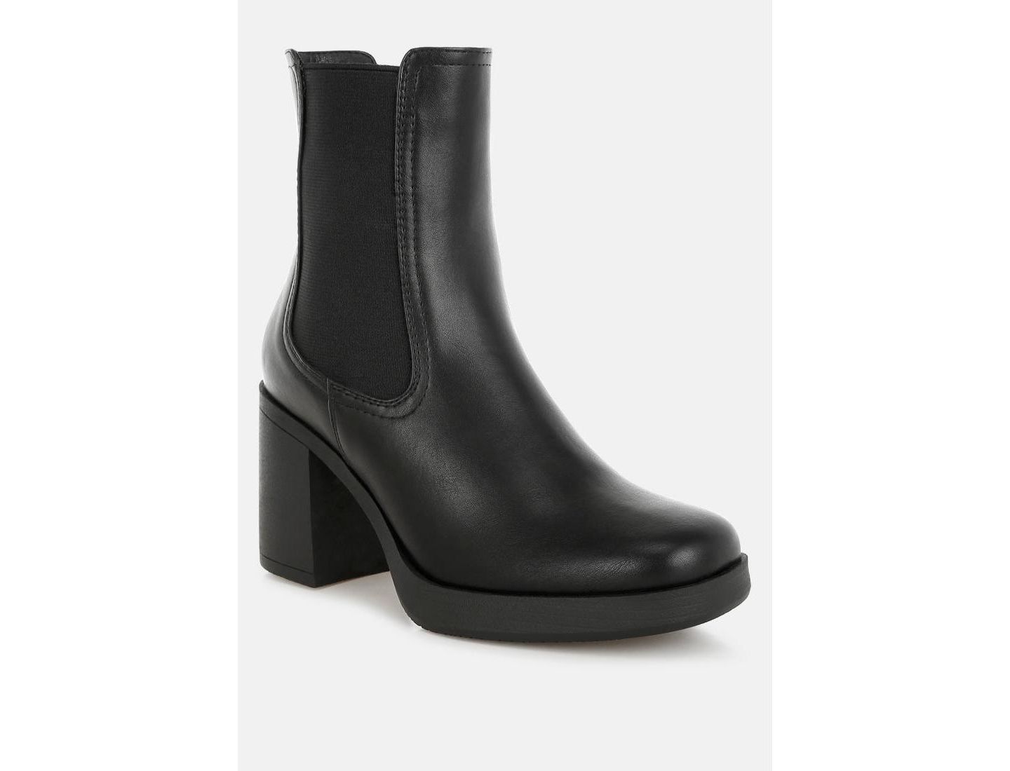 Женские ботинки London Rag Chelsea Boots Round Toe Platform Block Heel Ankle, цвет: Чёрный гладкий — фото 1