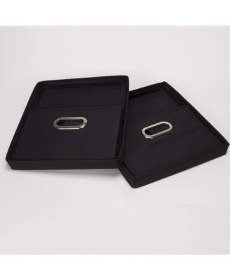 Storage Bins with Lids and Chromed Grommet Handles, Set of 2, Black