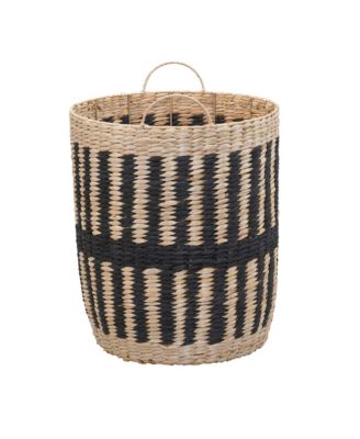 Cattail and Paper Pillar Basket, Natural and Black