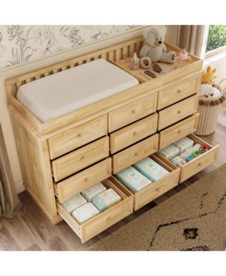Solid Wood Changing Table with 12 Drawers and Guardrails, Chest of Drawers