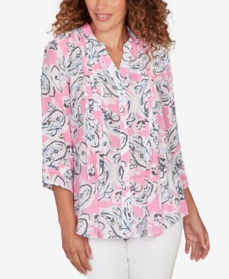 Petite Paisley Silky Gauze Button Front Top