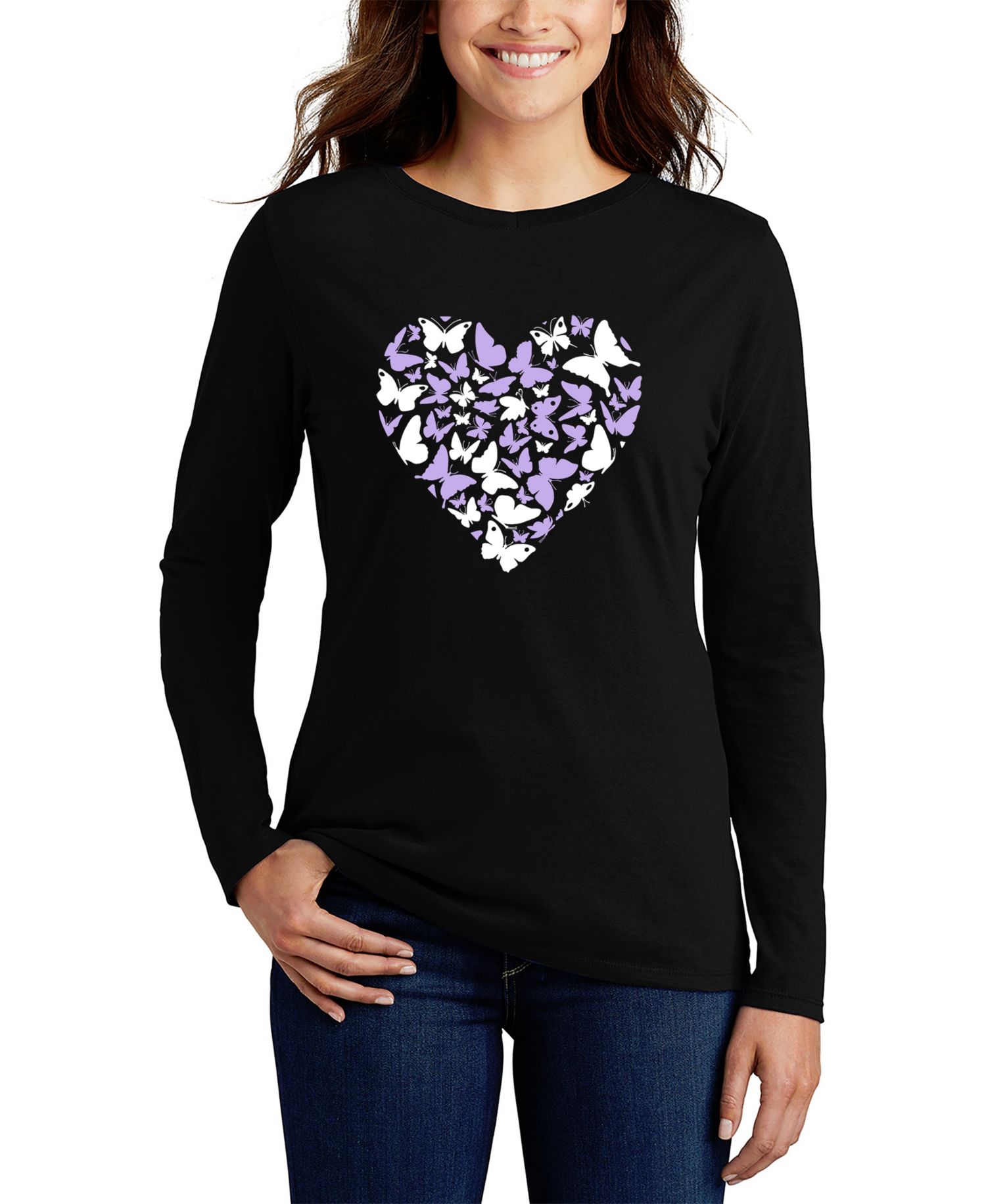 Women's Butterfly Heart Word Art Long-Sleeve T-Shirt