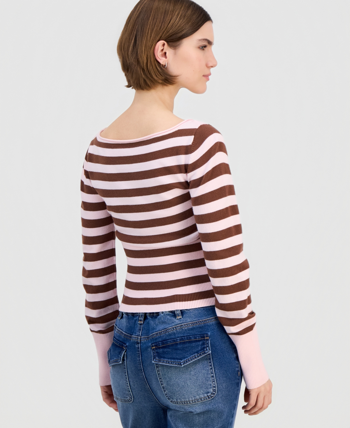 Ultra Flirt Juniors' Boat-Neck High Rib Start Striped Sweater