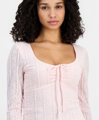 Juniors' Lace Textured Long-Sleeve Top