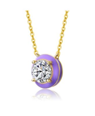 Teens 14k Yellow Gold with Cubic Zirconia Solitaire Blue Enamel Petite Halo Pendant Layering Necklace