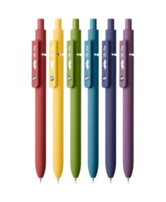 Retractable Gel Pens, 6 Pack, Vintage Color Barrels, Black