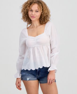 Juniors' Long-Sleeve Babydoll Top