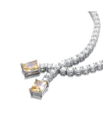 Sterling Silver White Gold Plated with Two-Stone Tennis Chain Collar Necklace