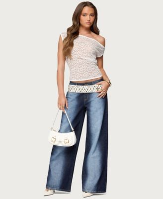 Women's Kessa Sheer Lace Off Shoulder Top