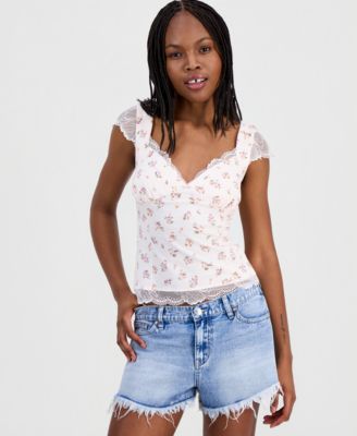 Juniors' Lace Cap-Sleeve Top