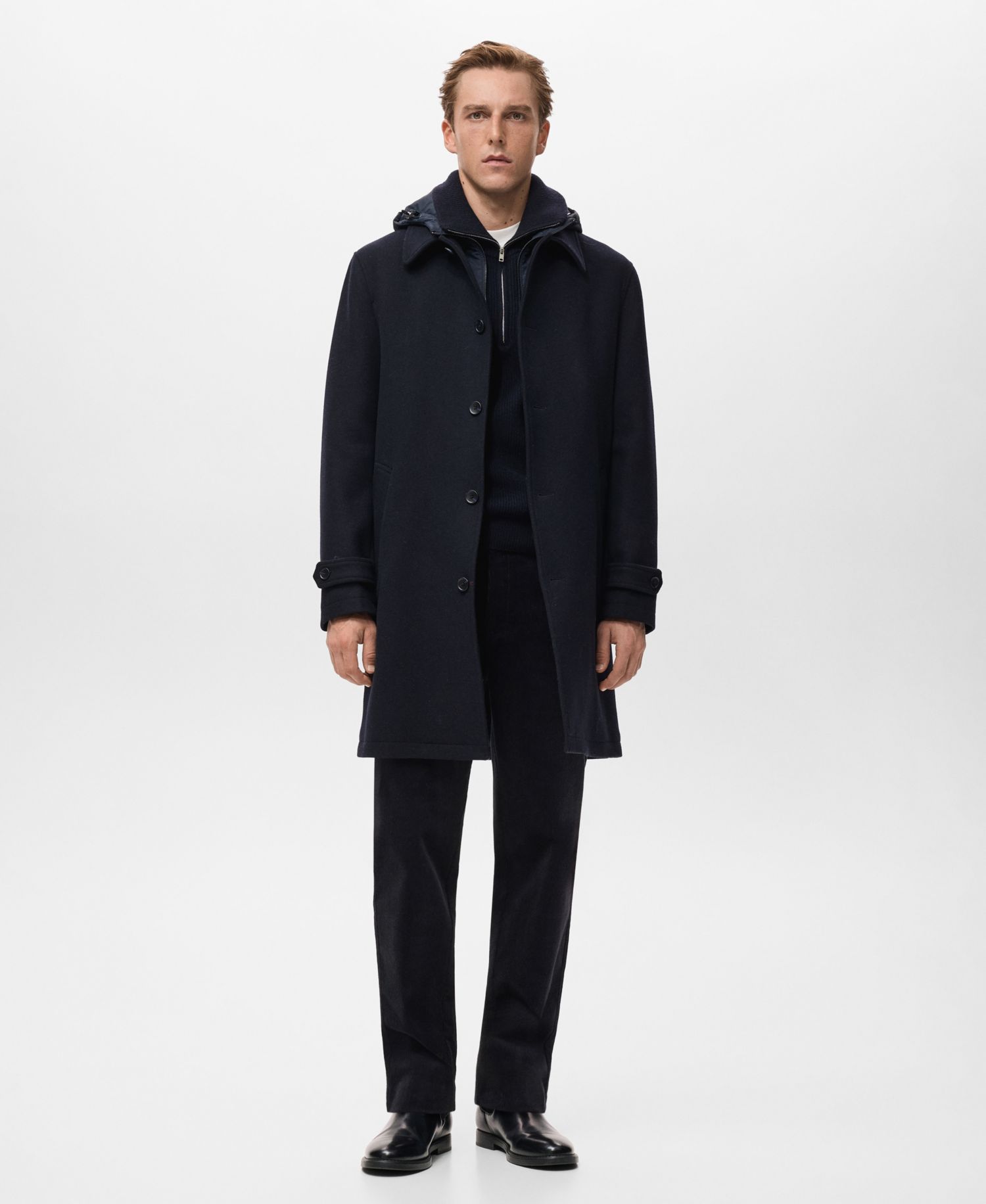 Men's Detachable Hood Wool Coat