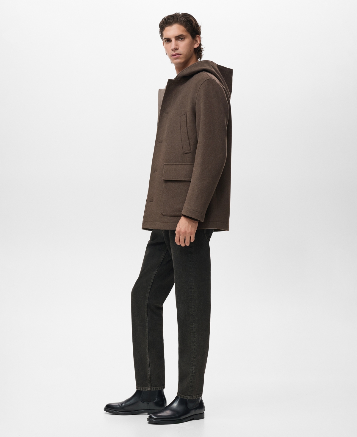 Mango Men's Hooded Wool Coat