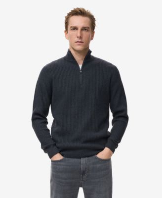Men's Zip Neck Ribbed Sweater