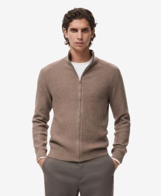 MANGO - Men's Ribbed-Knit Zipper Cardigan