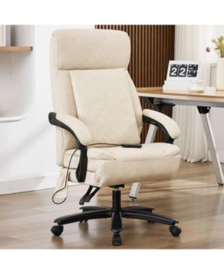 Reclining Office Chair with Massage & Footrest, PU Leather Swivel Desk Chair for Home Office or Relaxation Corner, 500 lbs