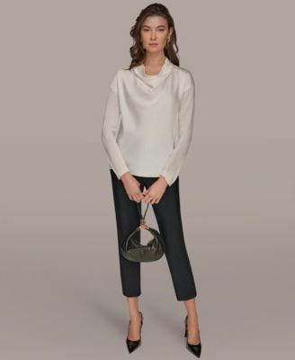 Women's Long-Sleeve Mix Media Cowl Front Top